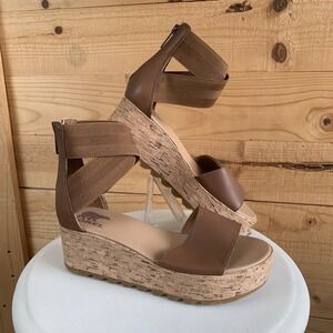 Sorel Cameron Platform Ankle Strap Wedge Sandal Sz 8 Cork Brown Boho Beach
